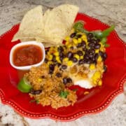 Fiesta Skillet Chicken with corn, black beans, and salsa
