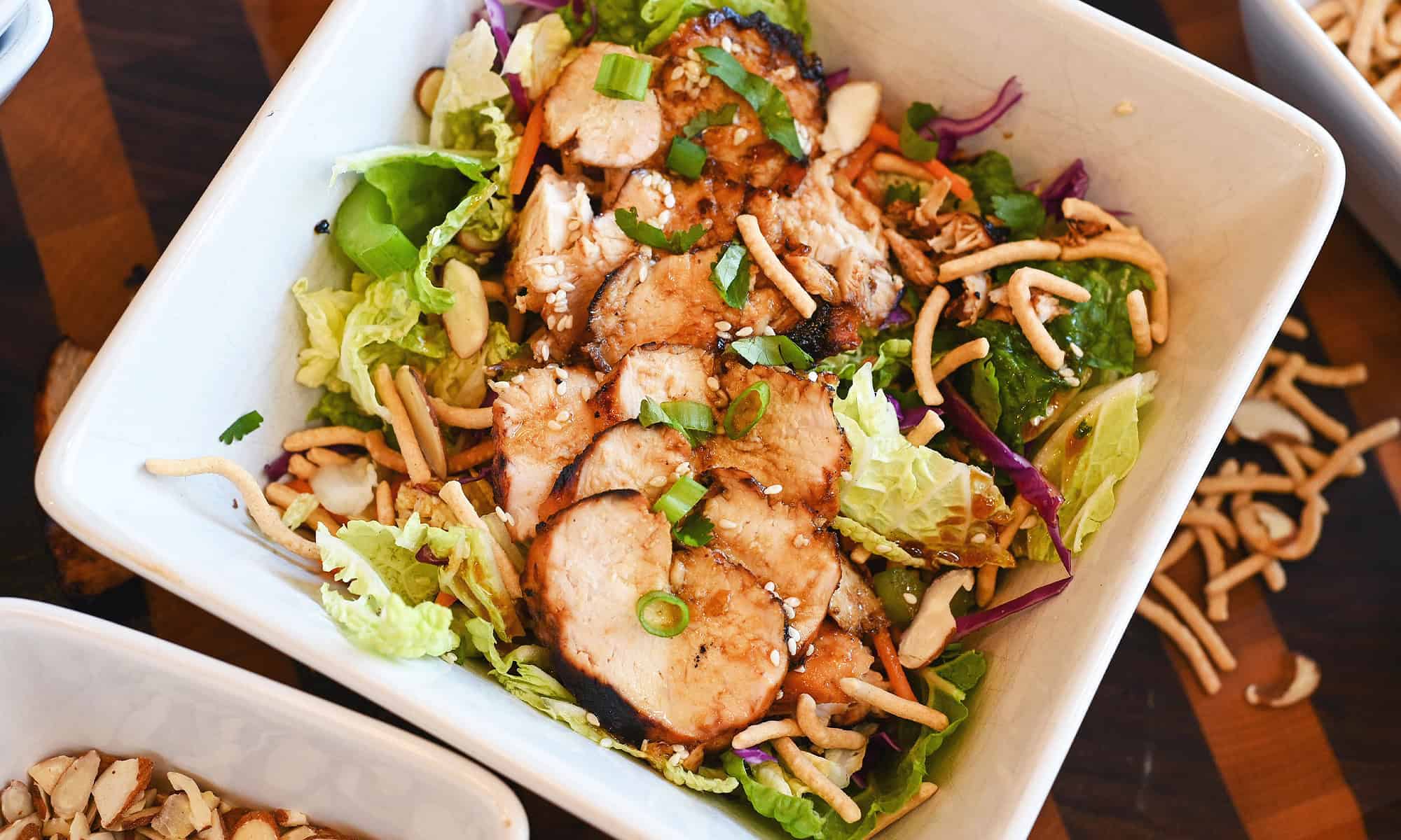 Asian Grilled Chicken Salad loaded with fresh veggies for round up