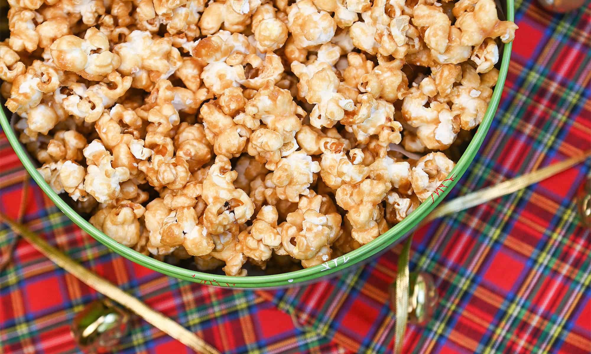 A Christmas tin full of buttery caramel corn