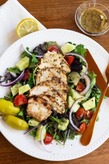 greek inspired grilled chicken salad