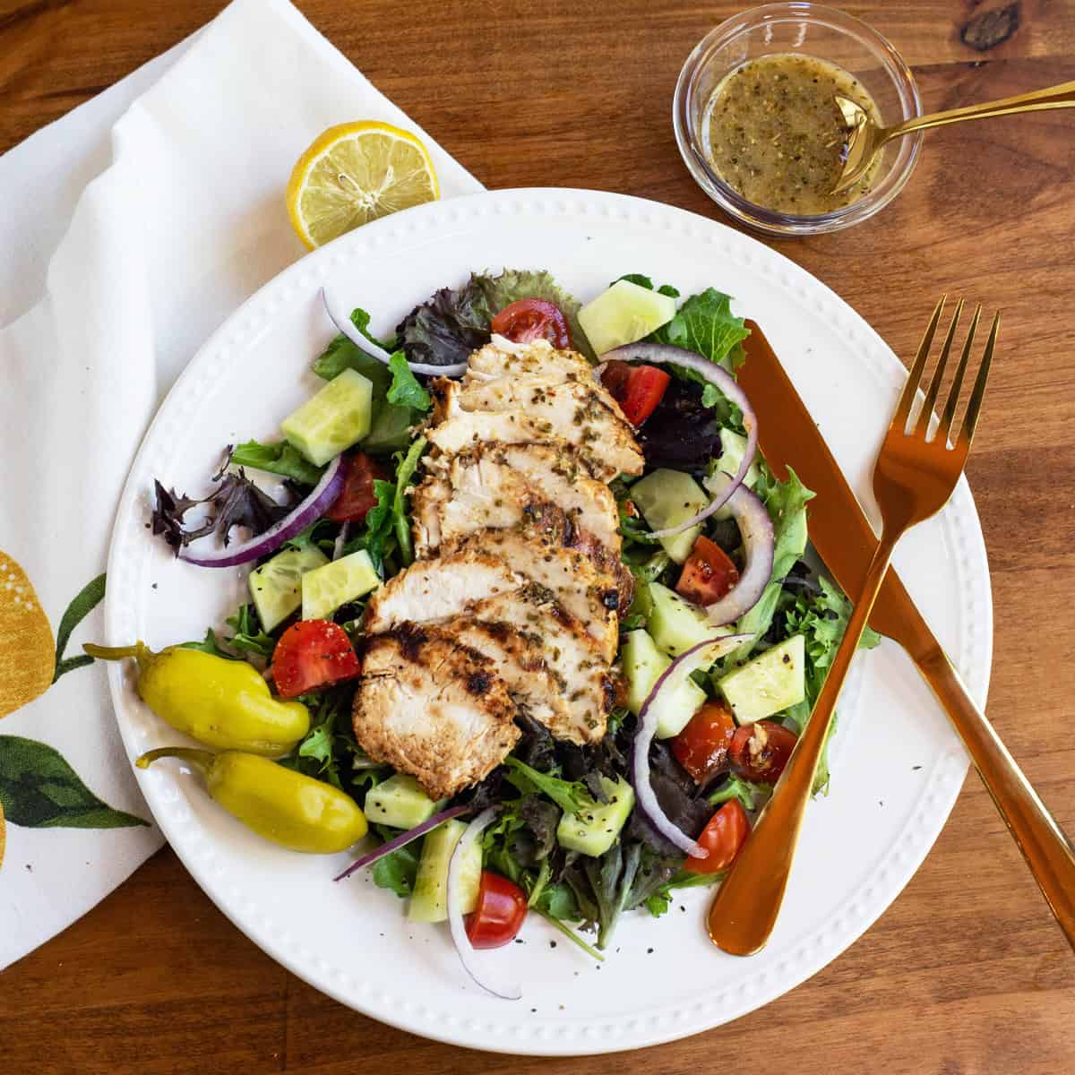 greek inspired grilled chicken salad
