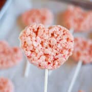 Pink Valentine Rice Krispie Treat Hearts dipped in white chocolate on the back