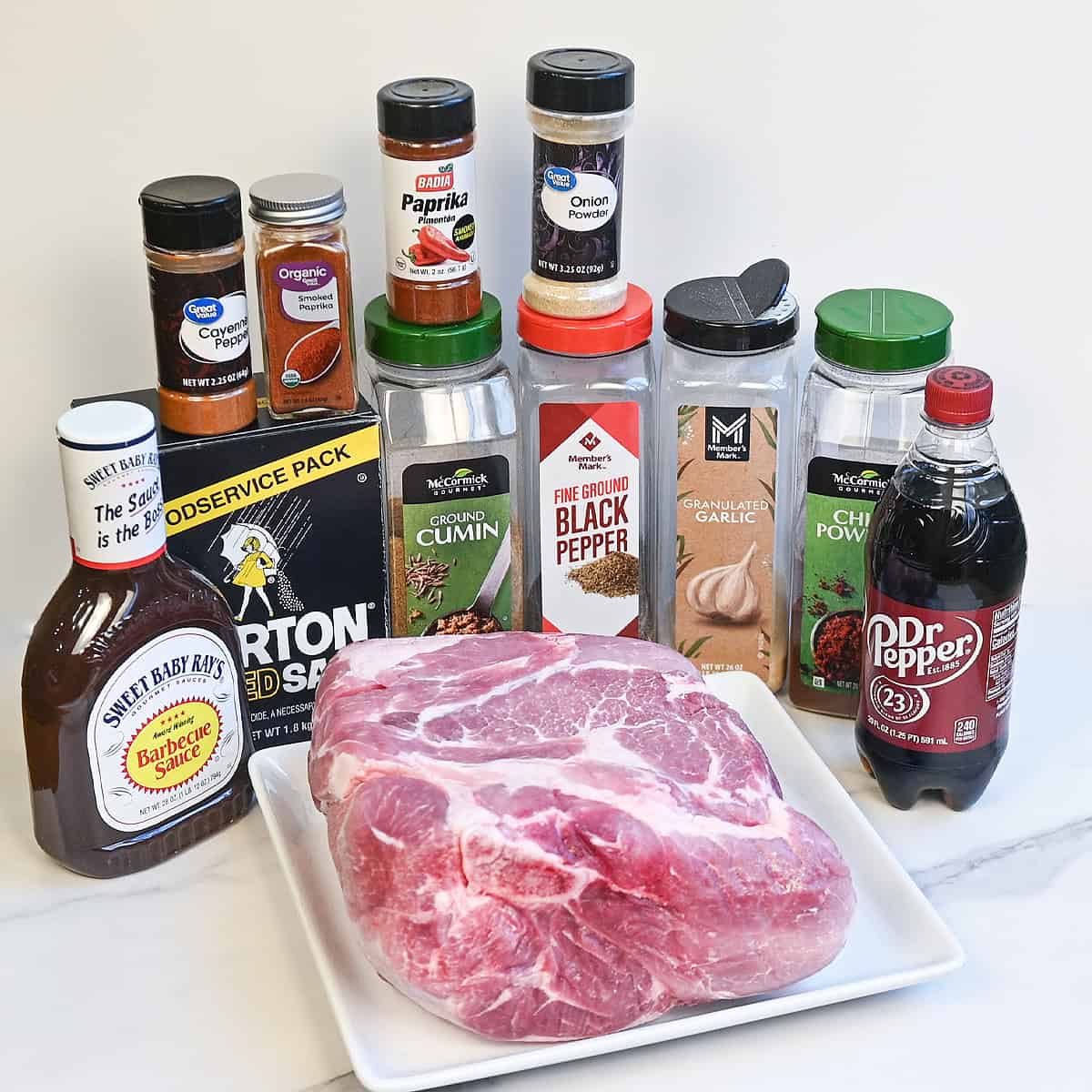 Image showing ingredients needed for Dr Pepper Pulled Pork