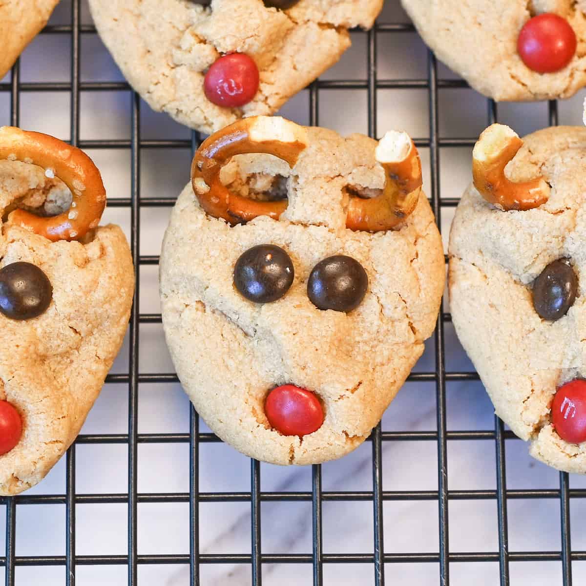 Peanut Butter reindeer Cookies zoomed on one