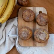 Moist banana cinnamon muffins with a cinnamon sugar topping