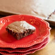 Moist Texas Sheet Cake topped with glossy fudge icing