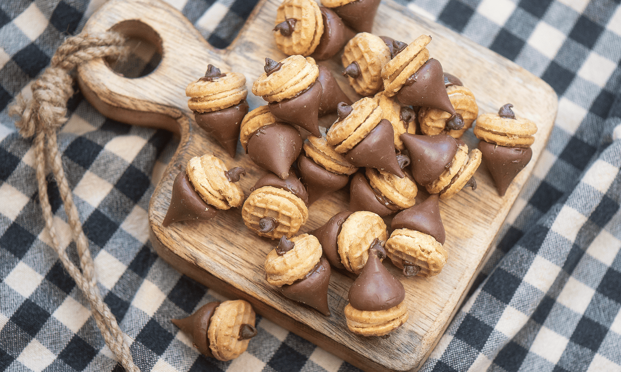 Fall Acorn treats ready for a party serving on a wooden board