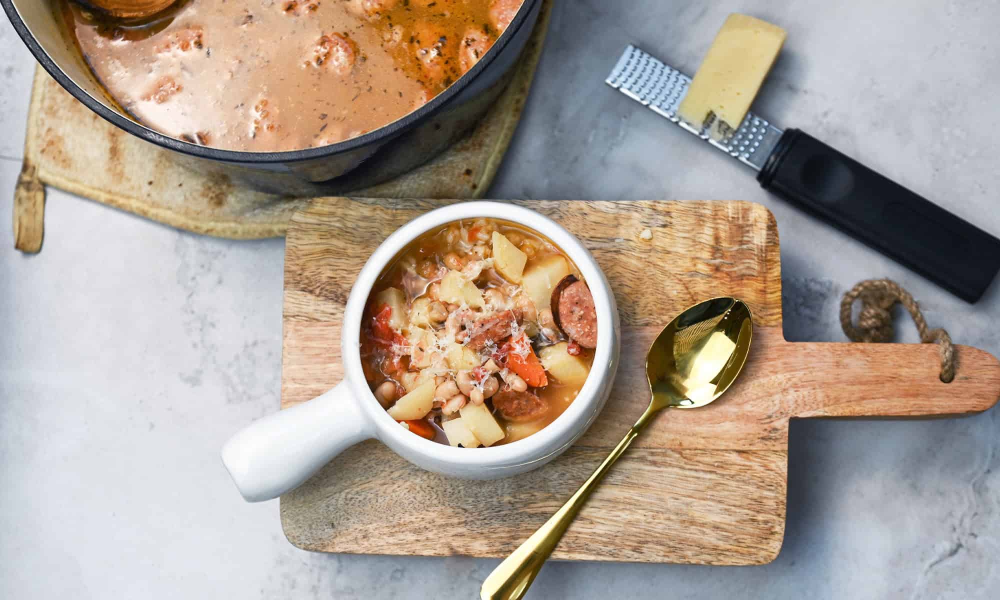 Cajun Sausage and bean soup perfectly spiced round up size