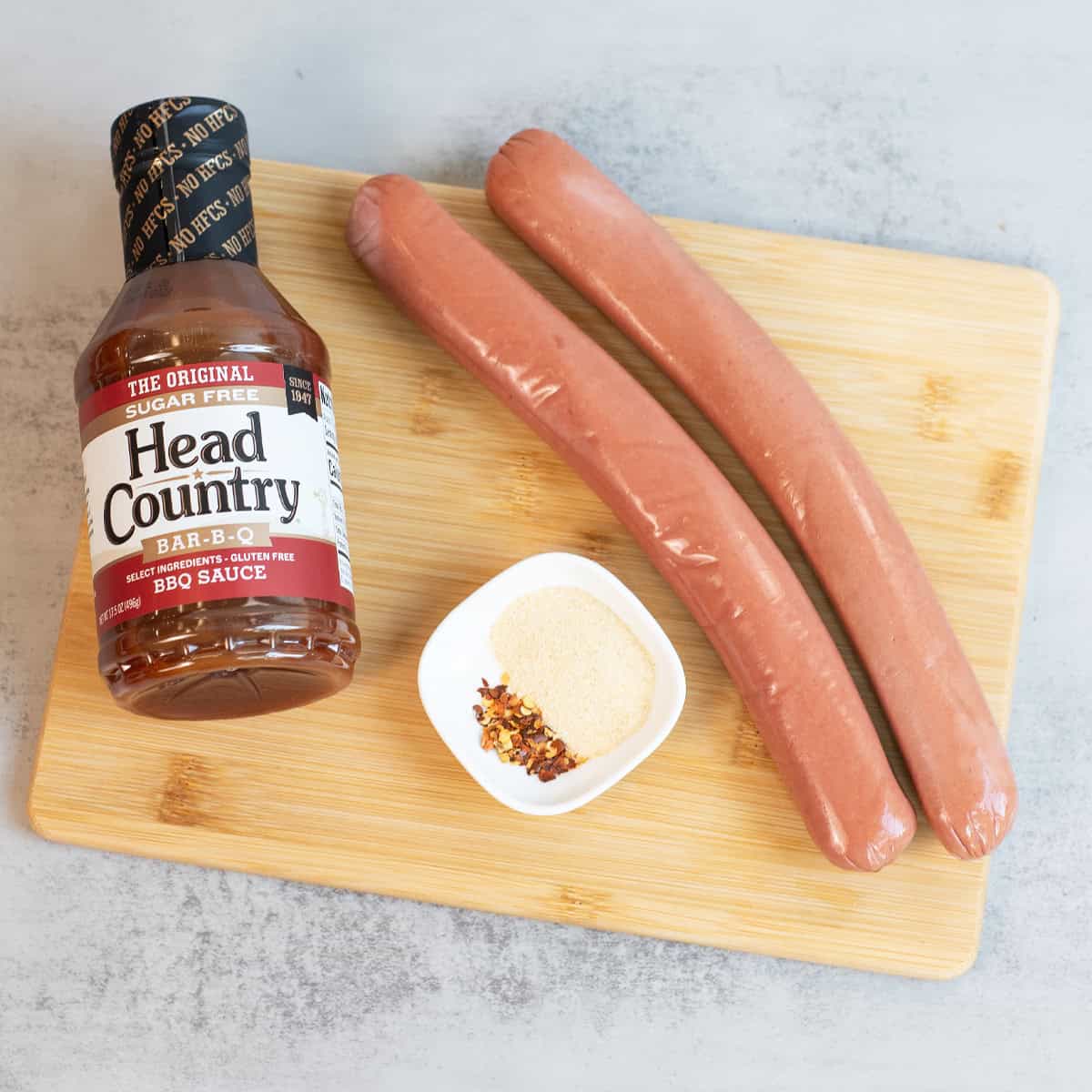 BBQ Sausage Bites Ingredients on board