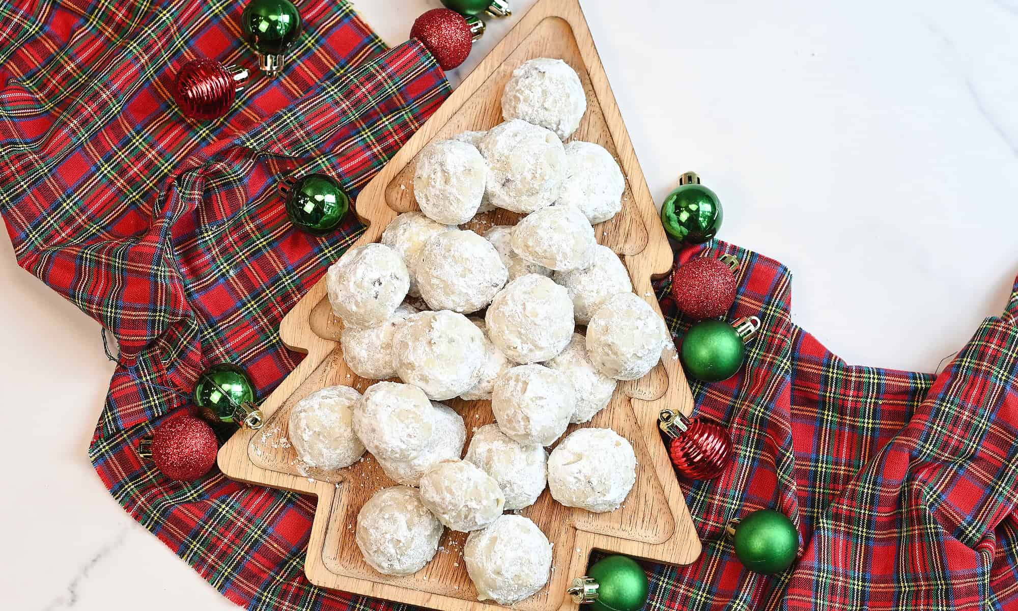Snowball Cookies on Christmas Tree Platter round up size