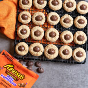 Mini Reese's Pumpkin Cookies on a cooling rack