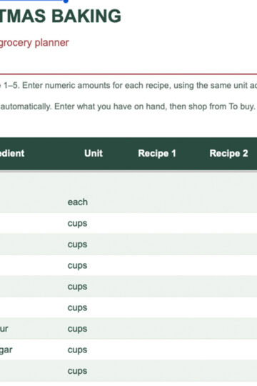 Free Christmas Baking Planner