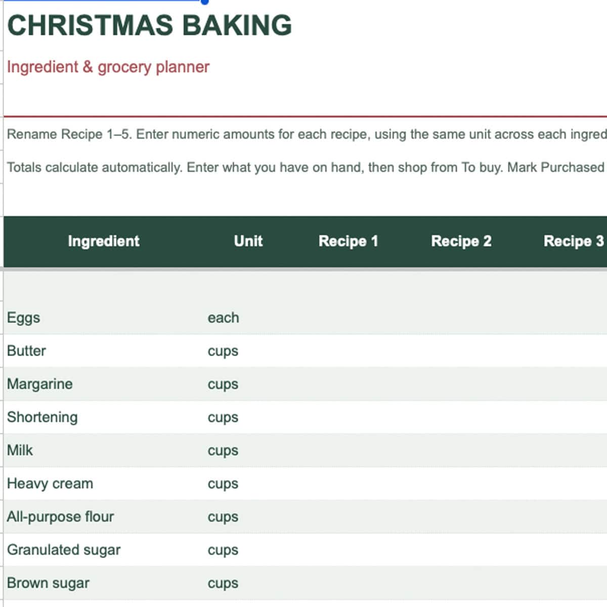Free Christmas Baking Planner