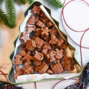 Chocolate Peanut Butter Meltaways in a christmas tree tin